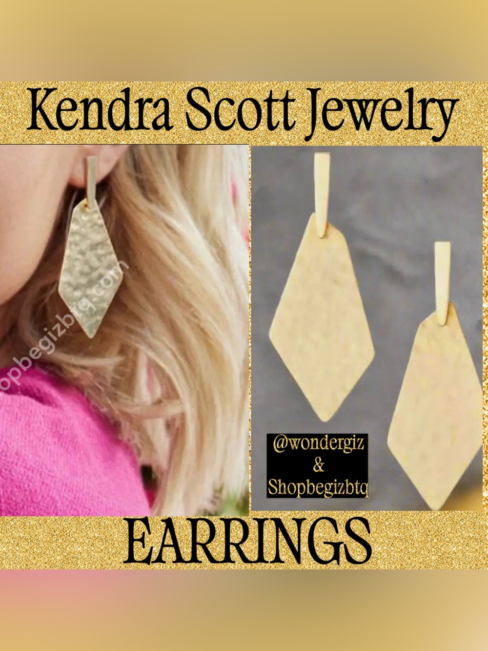 Kendra Scott Authentic Triangular Matte Gold Drop Earrings